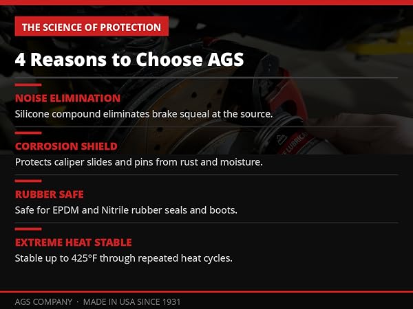 AGS Brake Lubricant: Noise Elimination, Corrosion Shield, Rubber Safe, Extreme Heat Stable