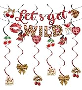 Cherry Cheetah Bachelorette Decorations, Let's Get Wild Banner with 12 Hanging Swirls, Red Black ...