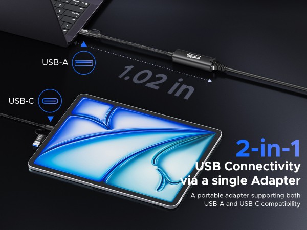 2-in-1 USB Connectivity: Support both USB-A and USB-C compatibility