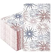 JarThenaAMCS 100 Pcs Patriotic Guest Napkins Red Blue Firework Disposable Napkins 4th of July Han...