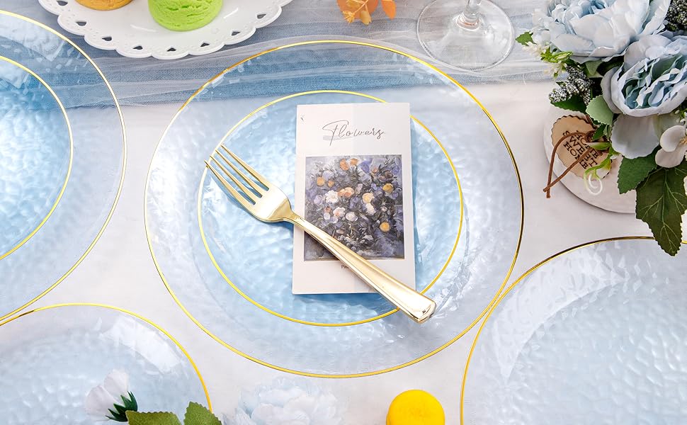 blue clear plastic plates