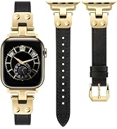 Minyee Slim Leather Band Compatible with Apple Watch Bands 38/40/41/42/44/45/46/49mm Women, Dress...