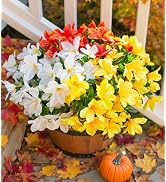 Artificial Fall Flowers for Outdoors, 3 Bundles Fake Azalea Bouquet Faux Flower Plants Outside De...