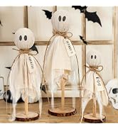 Indoor Halloween Decor, 3 Set Primitive Halloween Ghosts on Wooden Stand | Halloween Decorations ...