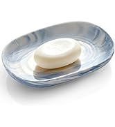 OTHIX Blue Ceramic Soap Dish with Unique Marble Texture, Decorative Bar Soap Holder for Bathroom ...