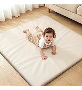 Joypony Baby Play Mat for Floor 50x50, 1.5” Thick Vegan Leather Crawling Mat with Removable Cover...