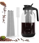 Cold Brew Coffee Maker, 64oz Mason Jar Pitcher with Stainless Steel Filter, Sealed, Leak-Proof Li...