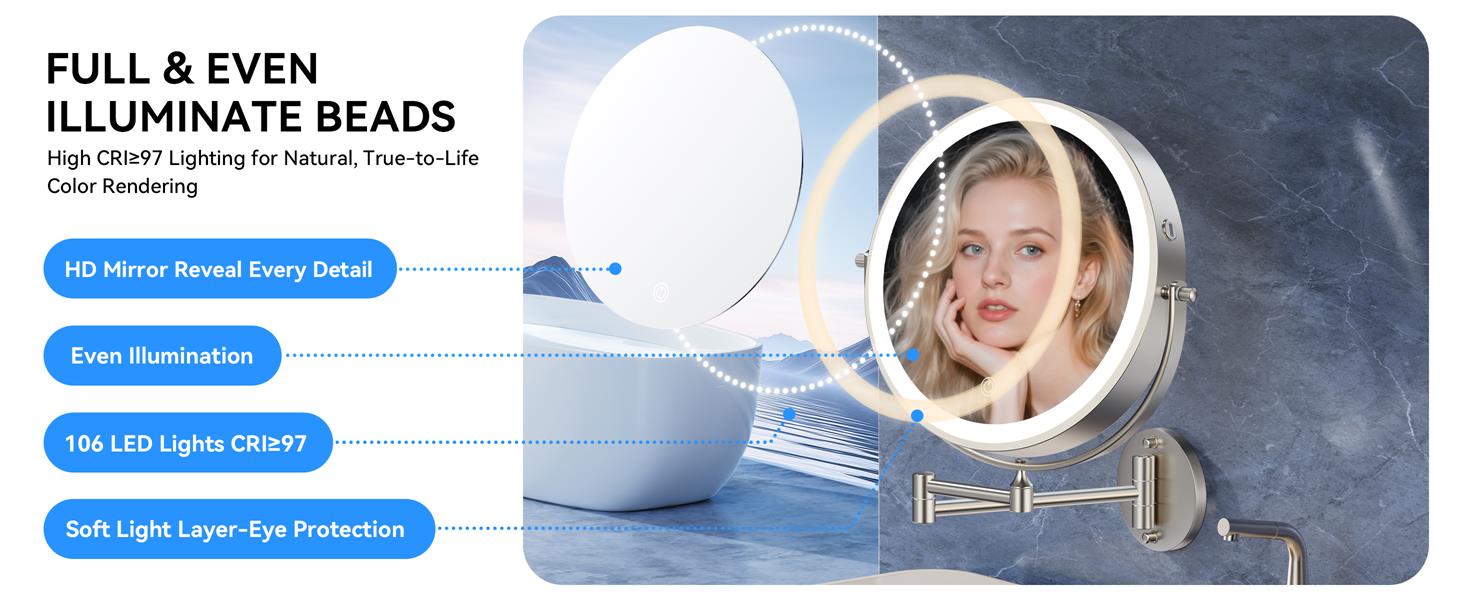 Feature 106 LED beads with even light distribution, eye protection, and true color rendering