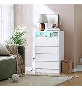 Garvee 4 Drawer Double Dresser with Power Outlet, Accent Chests of Drawers with LED Light, Modern...