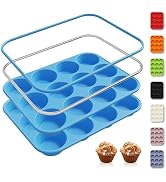 2 Pack 12 Cups Silicone Muffin Pan with Metal Reinforced Frame Regular Size Silicone Molds Cupcak...