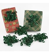 HUIHUANG Green Velvet Bows for Gift Wrapping Self Adhesive Christmas Green Gift Bows Burst Curly ...