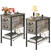VECELO End Tables,Narrow Nightstands with Charging Station & USB Ports &Drawers,Night Stand for L...