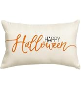 RABUSOFA Happy Halloween Throw Pillow Cover, 12 x 20 Inch Quote Cushion Case Decoration for Sofa ...