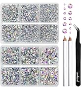 BEADSLAND Hotfix Rhinestones, 6080PCS AB Rhinestones for Clothes Crafts Mixed 6 Sizes with Wax Pe...