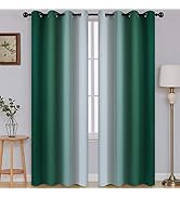 SimpleHome Ombre Room Darkening Curtains for Bedroom, Gradient Dark Green to Grey White Light Blo...