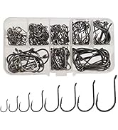 Beoccudo Freshwater Saltwater Large Size Fishing Hooks Set, Worm Soft Bait Offset Jig Fishhooks, ...