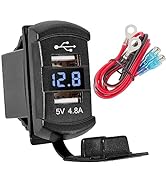 Anina Rocker Switch Style Dual USB Car Charger Port, 12V-24V Waterproof USB Socket with Blue LED ...