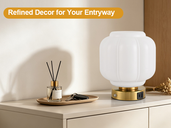 Rechargeable Table Lamp Cordless Milk Glass Bedside Lamp Small white and gold