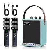 HUABAO Karaoke Machine with 2 Wireless Microphones, Portable Bluetooth Speaker with Mic, Compact ...