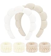 WHAVEL 6PCS Terry Cloth Spa Headband and Wristband Set, Makeup Headband Puffy Sponge Headband Fac...