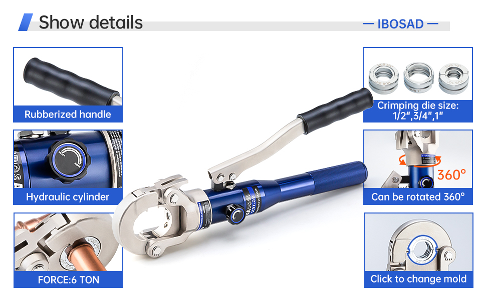 Hydraulic Copper Pipe Crimping Tool with 1/2",3/4" and 1"