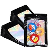 Motomy 100Pcs Black Holographic Mylar Bags 3x4.7 Inch Resealable Packaging | Smell Proof Reusable...