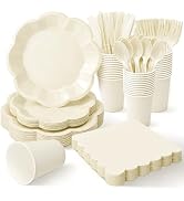 Vyntra Ivory Scalloped Paper Plates Set, 350 Pcs Disposable Party Plates, Elegant Fancy Paper Din...