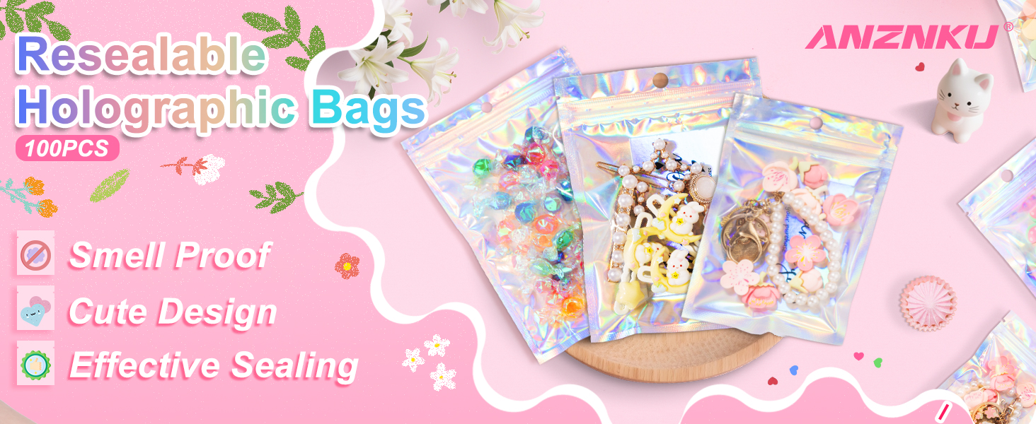 ANZNKU Resealable Holographic Bags