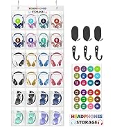 ProtectHobby Enlarged Headphone Storage Classroom, 24 Large Pockets PVC Clear Headphone Holder fo...