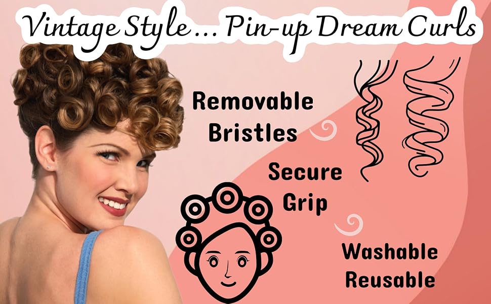 ALAZCO Vintage Style Hair Roller BRUSH ROLLERS PINS Mesh Curlers Bristles Flexible Locking Pins