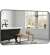 Pocetry 30x48 Inch Oversized Matte Black Bathroom Vanity Mirrors | Flush Mount Deep Set Metal Wal...