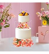 2 PCS Acrylic Clear Cake Stand Square 6 /10 Inch Cake Display Stand with Lid Fillable Tier Box fo...