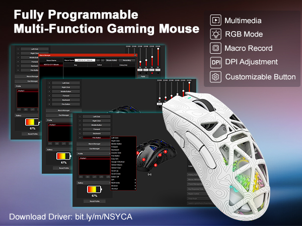 Programmable wireless mouse supporting custom macro settings for gamers and creators