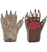 WXOIEOD Halloween Werewolf Gloves for Adults, Fur Brown Hairy Wolf Claws Gloves, Animal Bear Paw ...
