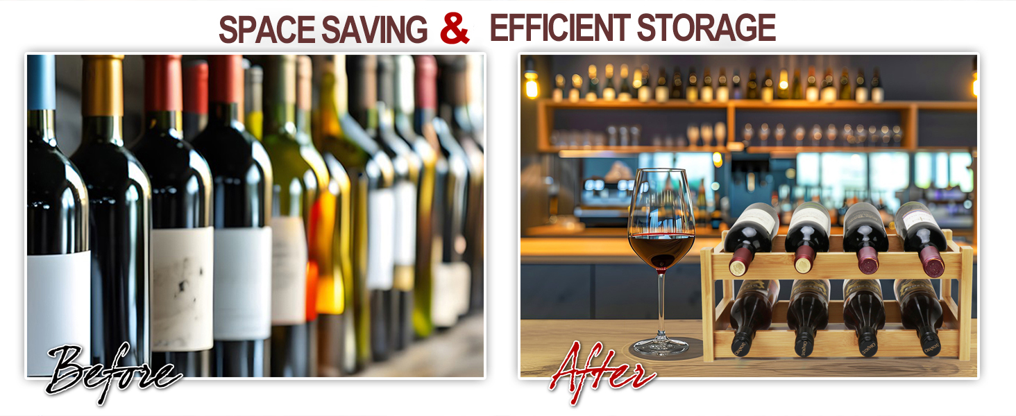 Bamboo Wine Rack, 2-Tier 8 Bottles Wine Storage Cabinet Shelf, Natural Wine Racks Countertop