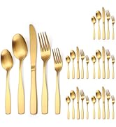A·HOUSEWARE Gold Matte Cutlery Stainless Steel Silverware Satin Finish Flatware Set for 6 Tablewa...