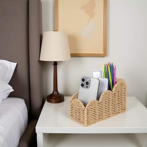 Scalloped Edge bedside Organizer Basket for bedroom Decor