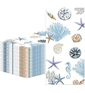 100Pcs Paper Guest Napkins Disposable Under the Sea Starfish Shell Seahorse Decorative Paper Hand...
