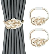 HedongHexi 2 Pack Natural Jute Magnetic Curtain Tiebacks, Boho Rustic Style Decorative Curtain Ti...