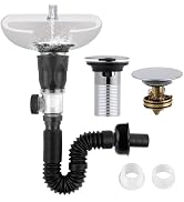 Bathroom Sink Drain Kit - Drain Pipe/Pop-Up Stopper, Big Cover Cap, Chrome | Flexible P-Trap Tube...