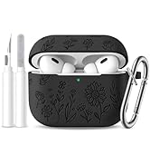 Hamile for AirPods Pro 2nd Generation Case with Cleaner Kit & Keychain, Flower Engraved Soft Sili...