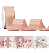 HUIHUANG Rose Pink Ribbon Double Faced Satin Ribbon with Gold Purl 1.5" x 25 Yards Luxury Glitter...