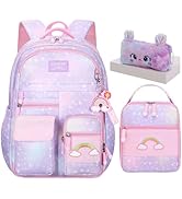 Jcobvig 3Pcs Kids Backpack For Girls,Cute Rainbow Student School Backpack With Lunch Bag Pen Bag ...