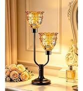 TECHYAP Mid Century Modern Table Lamp Vintage Black Glass Lamp Dimmable | 2 Bulbs Included Amber ...