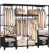 LOKEME Portable Closet,Sturdy Stable Large Capacity Wardrobe Closet,Clothes Rack with Shelves,2 F...