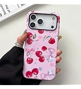 QLTYPRI Case for iPhone 17 Pro Max, Aesthetic Cute Pink Cherry Bow Phone Case for Girls Women, Pr...