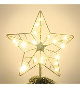 YEAHOME Christmas Tree Topper, Gold Glittered Hollow 5-Point Star Tree Topper for Christmas Tree ...