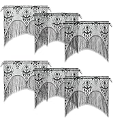 ZeeDix 6 Pcs Halloween Lace Skull Window Curtain- Black Lace Tassel Halloween Window Door Curtain...