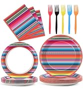 100PCS Mexican Serape Fiesta Party Plates and Napkins Party Supplies Colorful Stripes Mexico Plat...