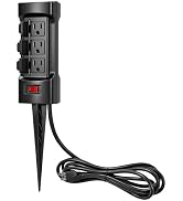 BESTTEN Outdoor Power Strip, Double Sided 6-Outlet Yard Power Stake with 9-Foot Long Extension Co...